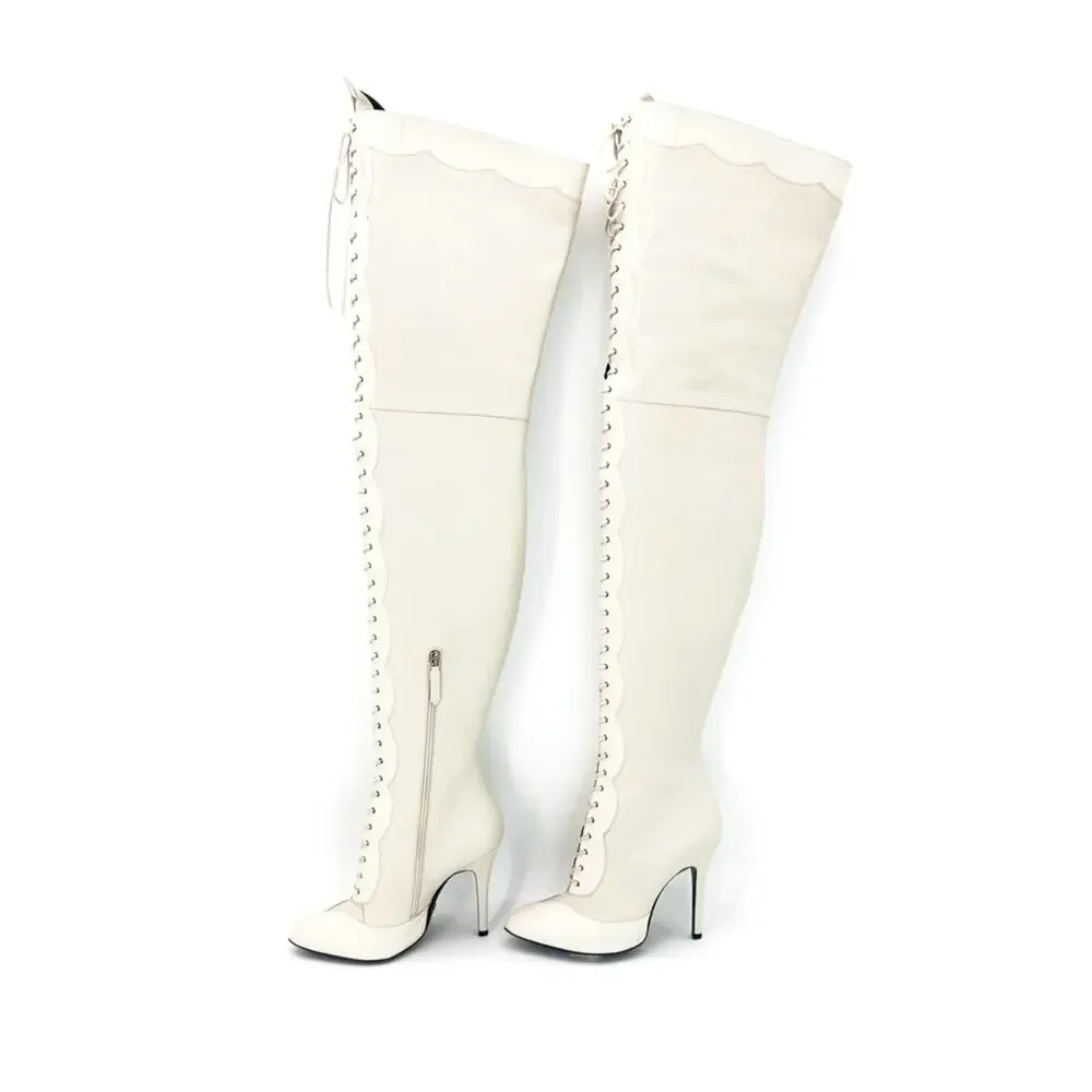 NIB Gucci Harriet Thigh High Python Print Pointed Toe Heeled Boots 40